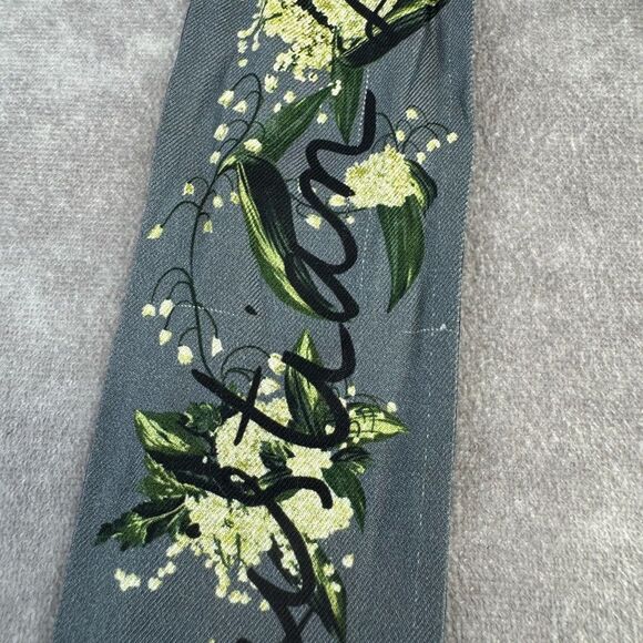 Christian Dior Mitzah Gray Floral Blue Silk Scarf Twilly - Picture 9 of 10